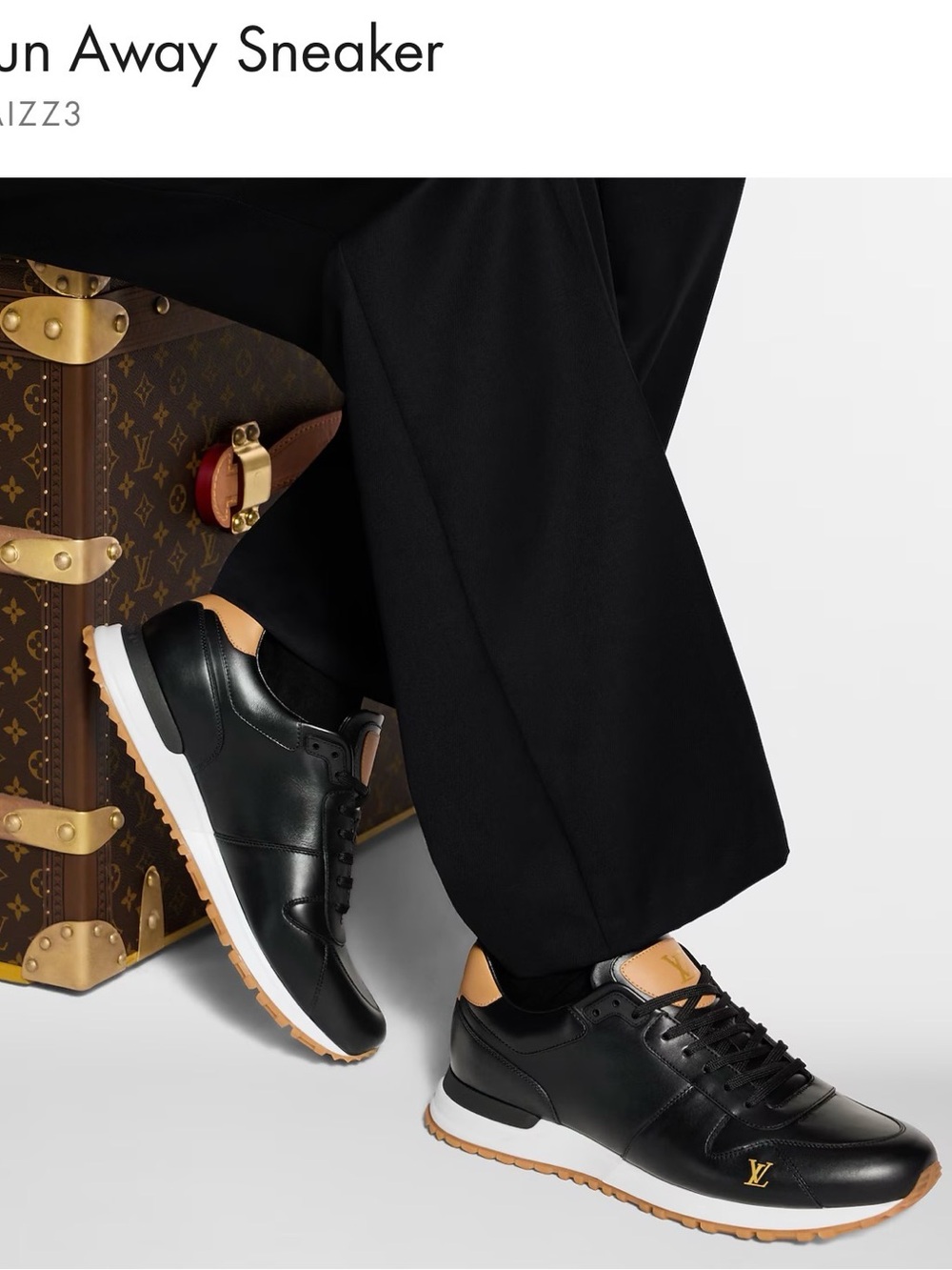 Louis Vuitton Run Away Black Leather Sneakers with Tan Accents and White Midsole